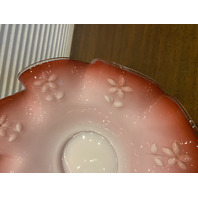 VTG Pink & White Floral Design Art Glass Brides Bowl 11"W
