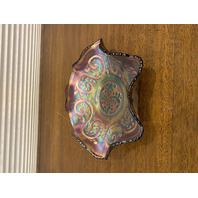 VTG FENTON Amethyst Iridescent FEATHERED SERPENT Carnival Glass Bowl 10"W