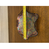 VTG FENTON Amethyst Iridescent FEATHERED SERPENT Carnival Glass Bowl 10"W