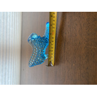 2 VTG FENTON Hobnail Blue Opalescent Cats Head Shoe/Slipper Figurines 5.5"L