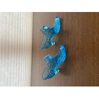 2 VTG FENTON Hobnail Blue Opalescent Cats Head Shoe/Slipper Figurines 5.5"L
