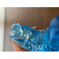 VTG FENTON Hobnail Blue Opalescent Cats Head Shoe/Slipper Figurine 5.5"L