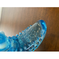 VTG FENTON Hobnail Blue Opalescent Cats Head Shoe/Slipper Figurine 5.5"L
