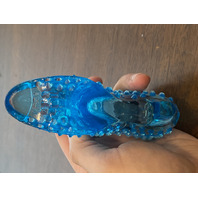 VTG FENTON Hobnail Blue Opalescent Cats Head Shoe/Slipper Figurine 5.5"L