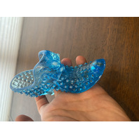 VTG FENTON Hobnail Blue Opalescent Cats Head Shoe/Slipper Figurine 5.5"L