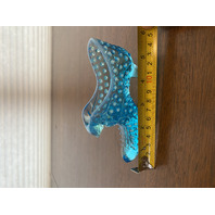 VTG FENTON Hobnail Blue Opalescent Cats Head Shoe/Slipper Figurine 5.5"L