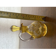 VTG Egermann Honey Amber Cut To Clear Glass Cruet Bottle W/Stopper 6"H