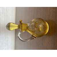 VTG Egermann Honey Amber Cut To Clear Glass Cruet Bottle W/Stopper 6"H