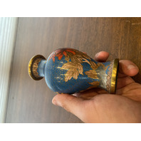 VTG JINGFA Chinese Cloisonn&eacute; On Brass Floral Vase W/Stand 5"H