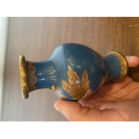 VTG JINGFA Chinese Cloisonn&eacute; On Brass Floral Vase W/Stand 5"H