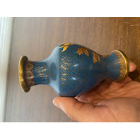 VTG JINGFA Chinese Cloisonn&eacute; On Brass Floral Vase W/Stand 5"H