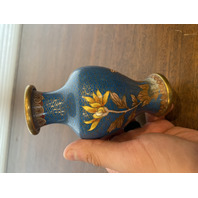 VTG JINGFA Chinese Cloisonn&eacute; On Brass Floral Vase W/Stand 5"H
