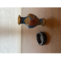 VTG JINGFA Chinese Cloisonn&eacute; On Brass Floral Vase W/Stand 5"H