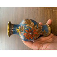 VTG JINGFA Chinese Cloisonn&eacute; On Brass Floral Vase W/Stand 5"H
