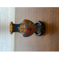 VTG JINGFA Chinese Cloisonn&eacute; On Brass Floral Vase W/Stand 5"H