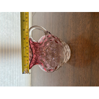 VTG Hobbs Brockunier Cranberry & Clear Inverted Thumbprint Glass Pitcher 5"H