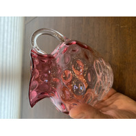 VTG Hobbs Brockunier Cranberry & Clear Inverted Thumbprint Glass Pitcher 5"H