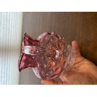 VTG Hobbs Brockunier Cranberry & Clear Inverted Thumbprint Glass Pitcher 5"H