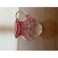 VTG Hobbs Brockunier Cranberry & Clear Inverted Thumbprint Glass Pitcher 5"H