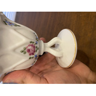 VTG Westmoreland Milk Glass Floral Painted Tri Foot Compote Bowl 5"H SIGNED