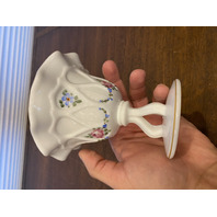 VTG Westmoreland Milk Glass Floral Painted Tri Foot Compote Bowl 5"H SIGNED