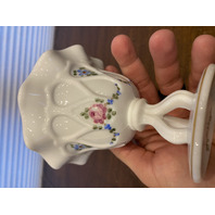 VTG Westmoreland Milk Glass Floral Painted Tri Foot Compote Bowl 5"H SIGNED