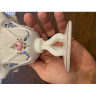 VTG Westmoreland Milk Glass Floral Painted Tri Foot Compote Bowl 5"H SIGNED