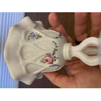 VTG Westmoreland Milk Glass Floral Painted Tri Foot Compote Bowl 5"H SIGNED