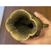 VTG CHINESE Raised Relief Bird On Branch Design Double Handled Brass Vase 6"H