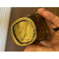 VTG CHINESE Raised Relief Bird On Branch Design Double Handled Brass Vase 6"H