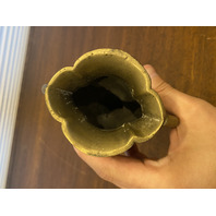 VTG CHINESE Raised Relief Bird On Branch Design Double Handled Brass Vase 6"H