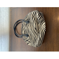SAKS FIFTH AVENUE Zebra Hair Genuine Leather Purse/Hand Bag MADE IN ITALY 14"L