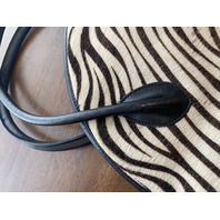 SAKS FIFTH AVENUE Zebra Hair Genuine Leather Purse/Hand Bag MADE IN ITALY 14"L