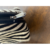 SAKS FIFTH AVENUE Zebra Hair Genuine Leather Purse/Hand Bag MADE IN ITALY 14"L