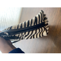 SAKS FIFTH AVENUE Zebra Hair Genuine Leather Purse/Hand Bag MADE IN ITALY 14"L