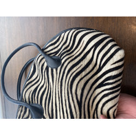 SAKS FIFTH AVENUE Zebra Hair Genuine Leather Purse/Hand Bag MADE IN ITALY 14"L