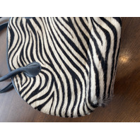 SAKS FIFTH AVENUE Zebra Hair Genuine Leather Purse/Hand Bag MADE IN ITALY 14"L