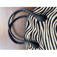 SAKS FIFTH AVENUE Zebra Hair Genuine Leather Purse/Hand Bag MADE IN ITALY 14"L