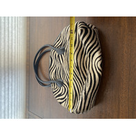 SAKS FIFTH AVENUE Zebra Hair Genuine Leather Purse/Hand Bag MADE IN ITALY 14"L