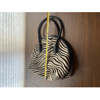 SAKS FIFTH AVENUE Zebra Hair Genuine Leather Purse/Hand Bag MADE IN ITALY 14"L