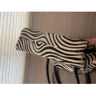 SAKS FIFTH AVENUE Zebra Hair Genuine Leather Purse/Hand Bag MADE IN ITALY 14"L