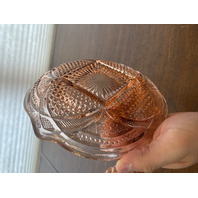 ANTIQUE EAPG US GLASS Pink Depression MASSACHUSETTS Lidded Butter Dish 5.25"H