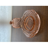 ANTIQUE EAPG US GLASS Pink Depression MASSACHUSETTS Lidded Butter Dish 5.25"H