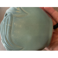 VTG VAN BRIGGLE Ming Blue Art Pottery PHILODENDRON LEAF Vase 4.25"H SIGNED