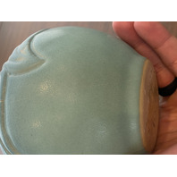 VTG VAN BRIGGLE Ming Blue Art Pottery PHILODENDRON LEAF Vase 4.25"H SIGNED