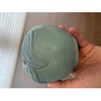 VTG VAN BRIGGLE Ming Blue Art Pottery PHILODENDRON LEAF Vase 4.25"H SIGNED