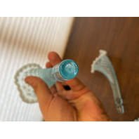 STUNNING VINTAGE Blue Opalescent Diamond Lace 3 Horn Art Glass Epergne 9"H