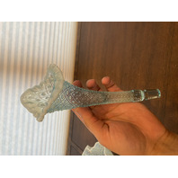 STUNNING VINTAGE Blue Opalescent Diamond Lace 3 Horn Art Glass Epergne 9"H