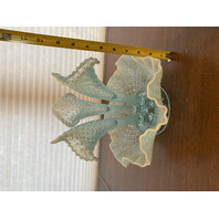 STUNNING VINTAGE Blue Opalescent Diamond Lace 3 Horn Art Glass Epergne 9"H