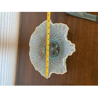 STUNNING VINTAGE Blue Opalescent Diamond Lace 3 Horn Art Glass Epergne 9"H